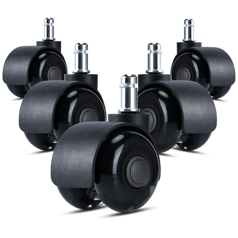 YOOGAA Office Chair Caster Wheels 2"" Stem Dual Wheels Set of 5 Heavy Duty Replacement Mute Rubber Rotating Castor for All Floors Hardwood Tile Carpet Universal Fit for Chairs (2 inch Dual Wheel) - Image 1